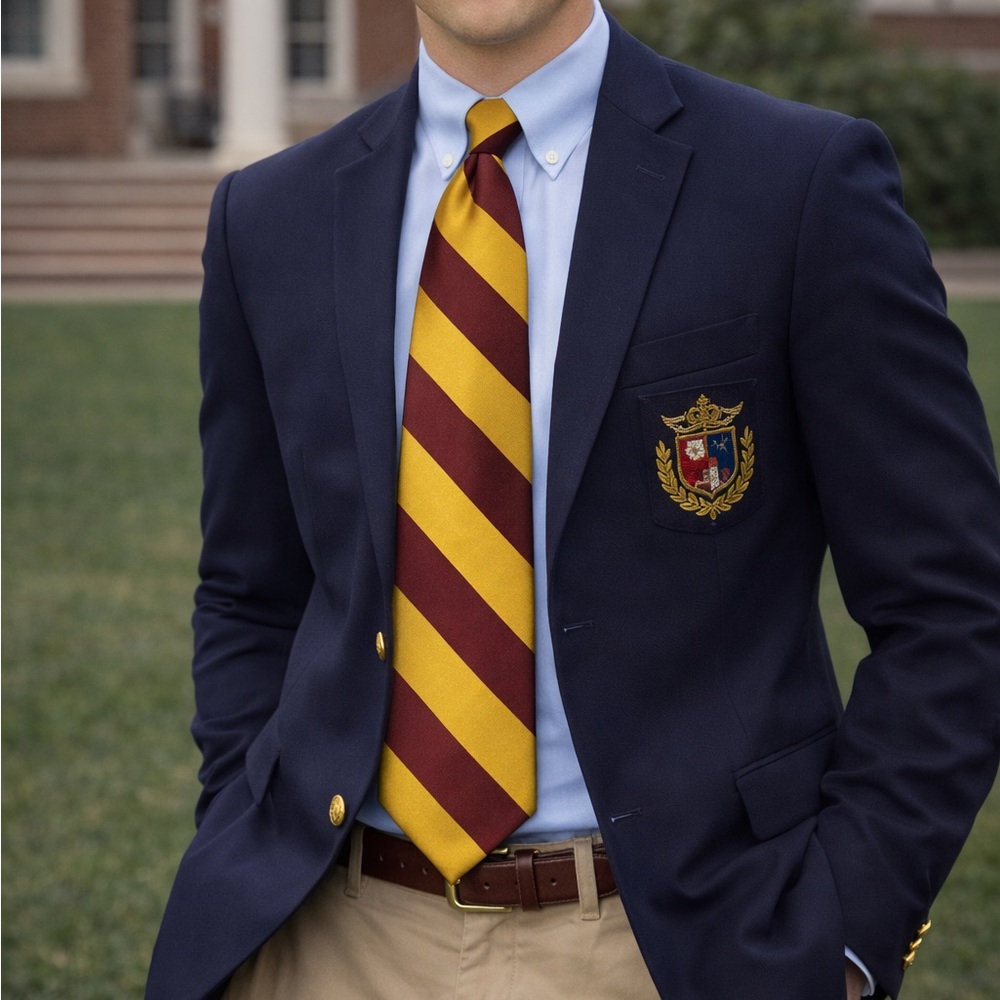 Abercrombie & Fitch Maroon and Gold Striped Silk Tie Preppy Academia